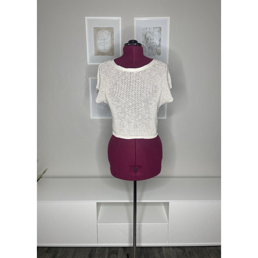 Abercrombie Fitch Sweater Top Women's Small Crochet Beige Short Sleeve